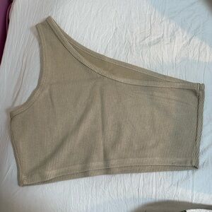 Beige Ribbed Knit Asymmetric Top